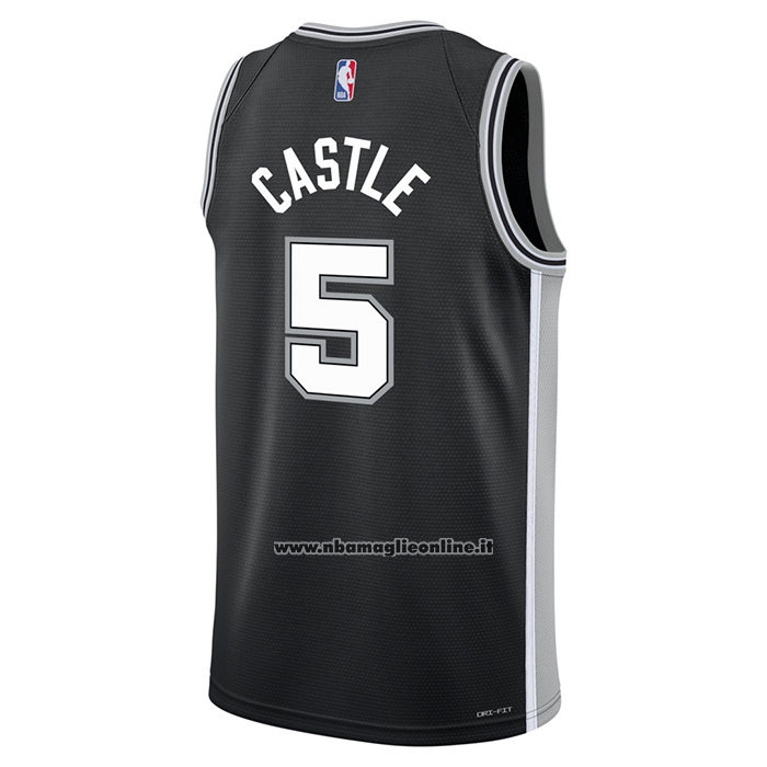 Maglia Bambino San Antonio Spurs Stephon Castle No 5 Icon 2025-26 Nero